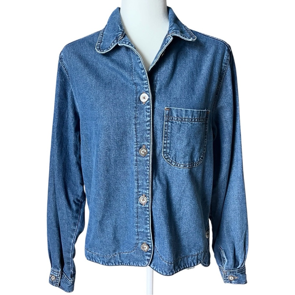 Vintage 90’s Lee Riveted Size Medium Blue Denim Shacket Button Down Shirt Jacket
